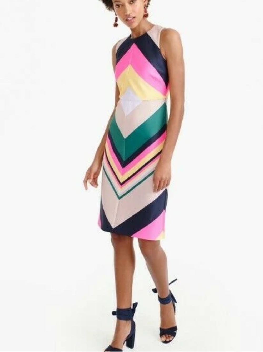 J. Crew CollectionSleeveless Chevron Colorblock Dress in Neon Pink, Navy & Beige